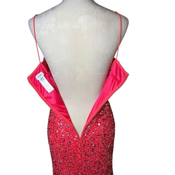 Cache Pink Sequin Gown 0 | Ruched Formal Evening Dress Prom Pageant Glam Sparkle - Picture 5 of 8
